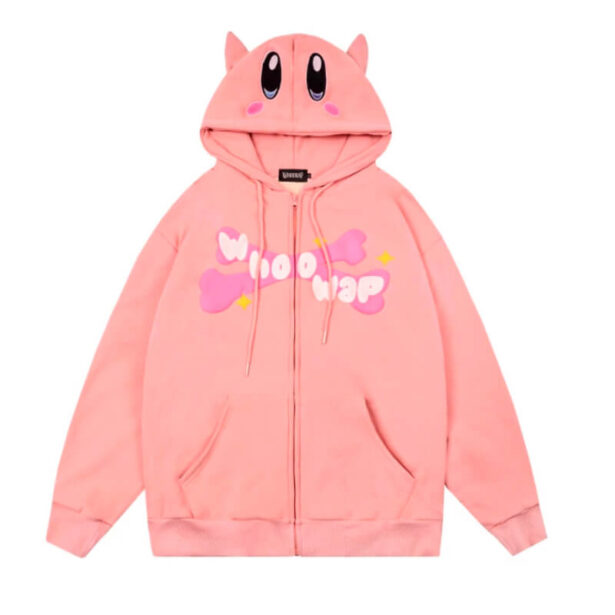 Women Sweatshirt Fleece Zip Kirby Eyes Ears