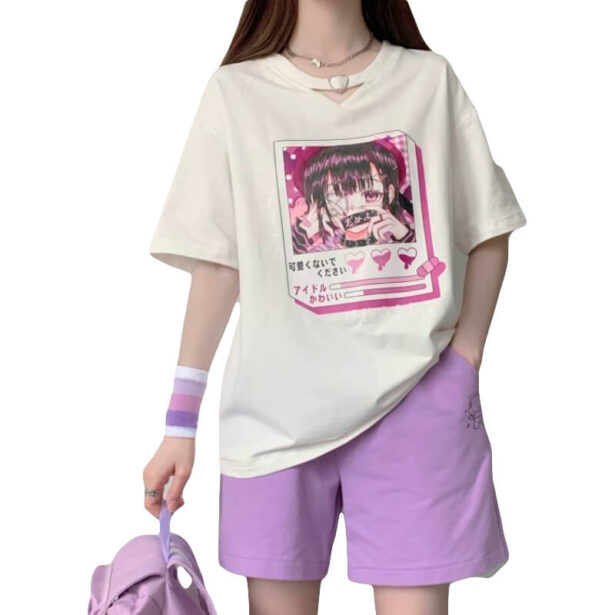 Women T Shirt Buckle Heart Cartoon Harajuku Print