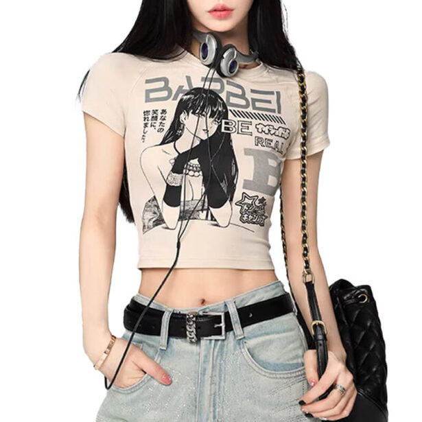 Y2K Aesthetic Retro Manga Girl Crop Top for Women 1