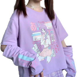 Пурпле Japanese Kawaii Women T Shirt Long Sleeve Spring Autumn 1