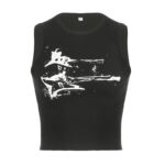 Grunge Aesthetic Rock Electric Guitar Print Sleeveless Crop Top