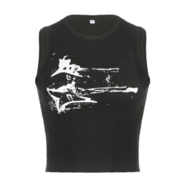 Grunge Aesthetic Rock Electric Guitar Print Sleeveless Crop Top