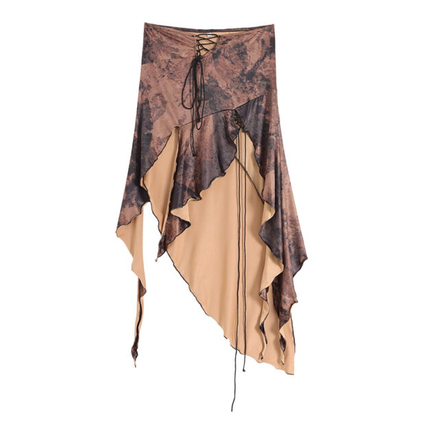 Asymmetric Wild West Cowboy Aesthetic Brown Front Cut Skirt 1