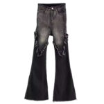 Black Flared Asymmetric Dark Fashion Half Knee Women Jeans