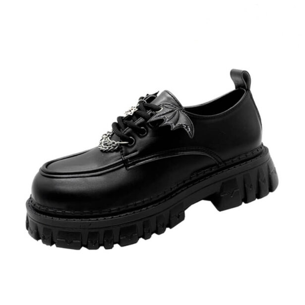 Black Matte Women Shoes Lolita Metal Chain Wings School Girl 5