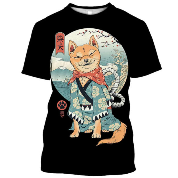 Black Men T Shirt Plus Size 3D Print Dog in Kimono