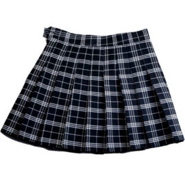 Black White Plaid Pleated Skirt Women Skirt School Girl