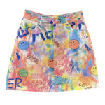 Colorful Acid Graffiti Smile Face Aesthetic Denim Jean Skirt