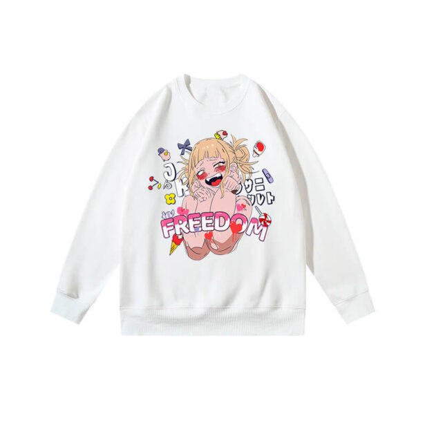 Cotton Womens Long Pleated Kawaii Cute Sweet Print Crew Neck