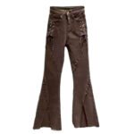Cowboy Cottagecore Aesthetic Lace Up Brown Denim Women Jeans