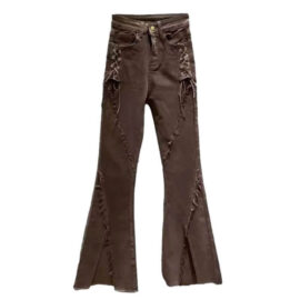 Cowboy Cottagecore Aesthetic Lace Up Brown Denim Women Jeans