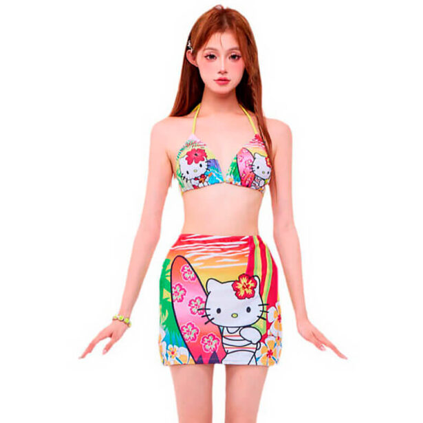 Cute Bright Women Swimsuit Plus Bikini Skirt With Kitten 1 1