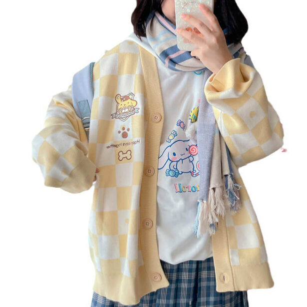 Cute Light Yellow Women Cardigan Dog Pudding