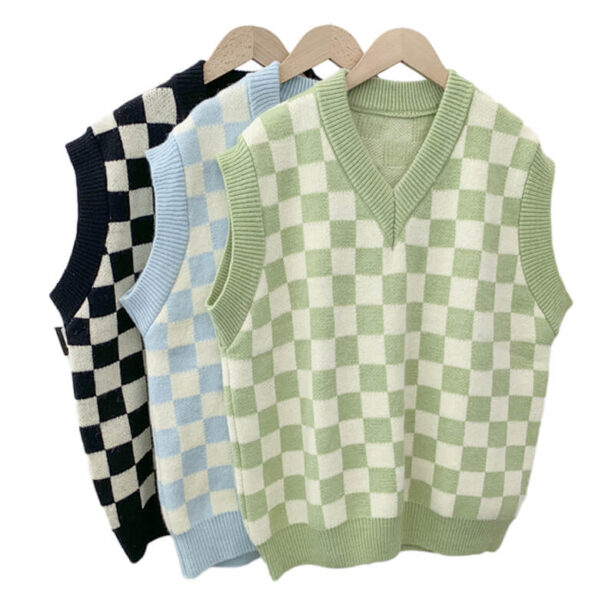 Gentle Checkered Vest for Women Soft Avant Basic Aesthetic 1