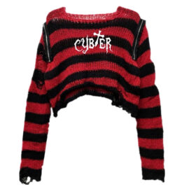 Goth Aesthetic Red Black Stripes Cyber Womens Sweater 1