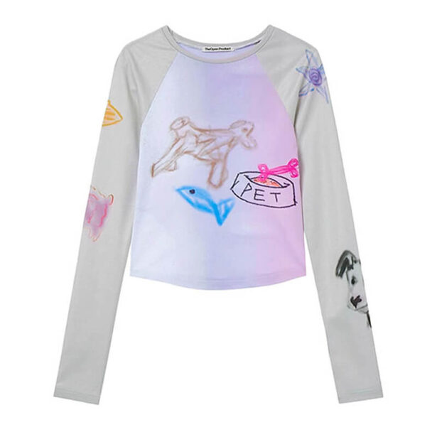 Gradient Hand Drawn Pets Weircore Aesthetic Longsleeve Top 1