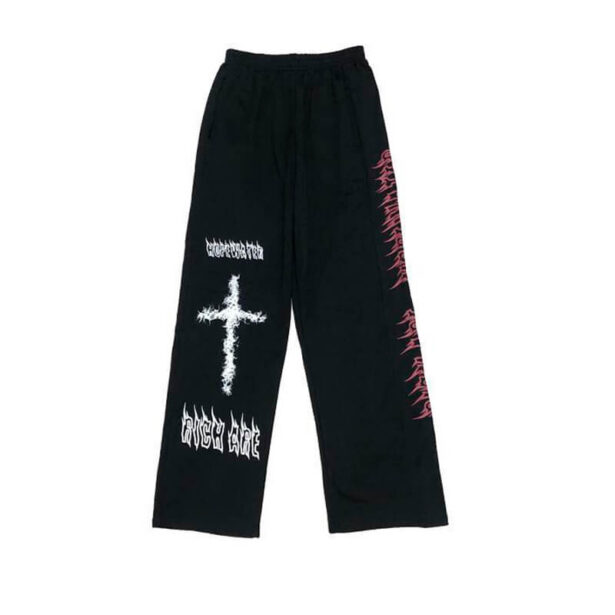 Graffiti Style Cross Letter Style Sports Black Unisex Pants