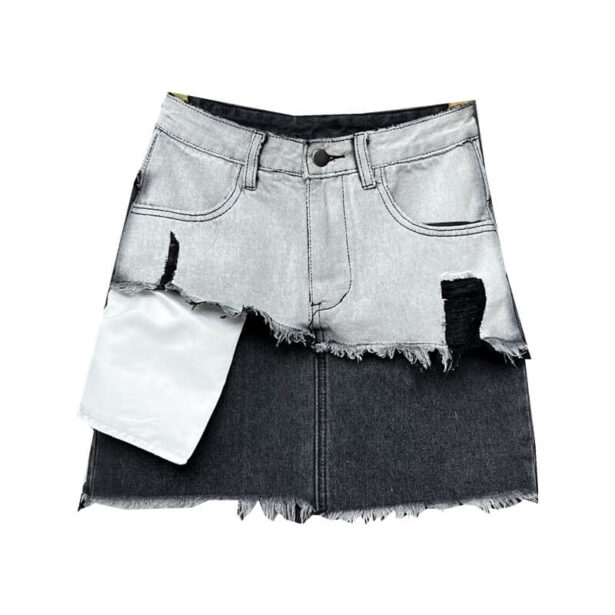 Grunge Black White Asymmetric Edgy Half Cutted Skirt