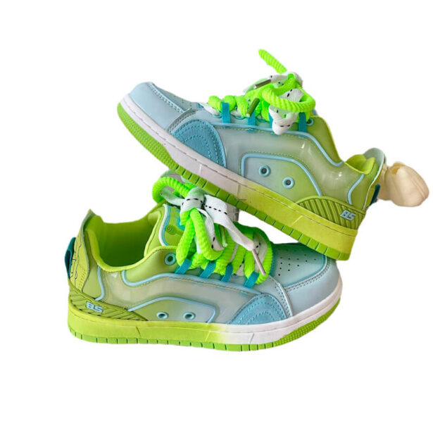 Harajuku Light Blue Green Sneakers For Girls Silicone Inserts Bright Green Laces
