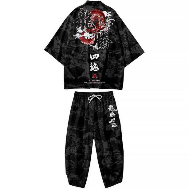 Harajuku Men Cardigan Men Shirt Plus Men Pants Set 2