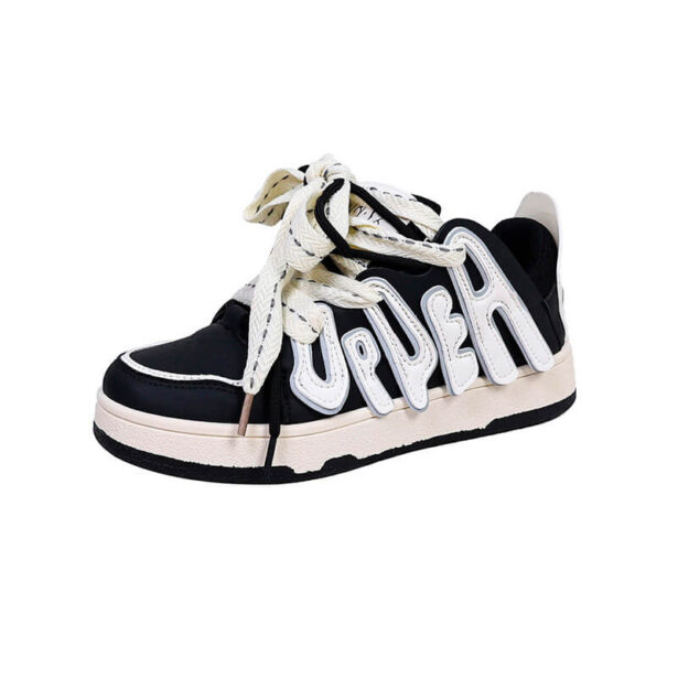 Harajuku Style Comfortable Black White Sneakers Applique Letter Print