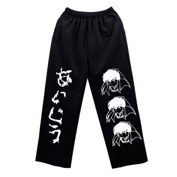 Harajuku Style Graffiti Print Loose Black Unisex Pants with Hieroglyph