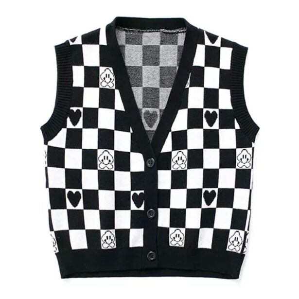 Hearts and Stars Black Checkered Vest for Women Indie Style 1