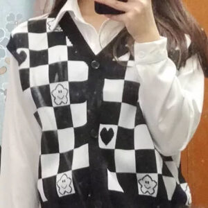 Hearts and Stars Black Checkered Vest for Women Indie Style photo review