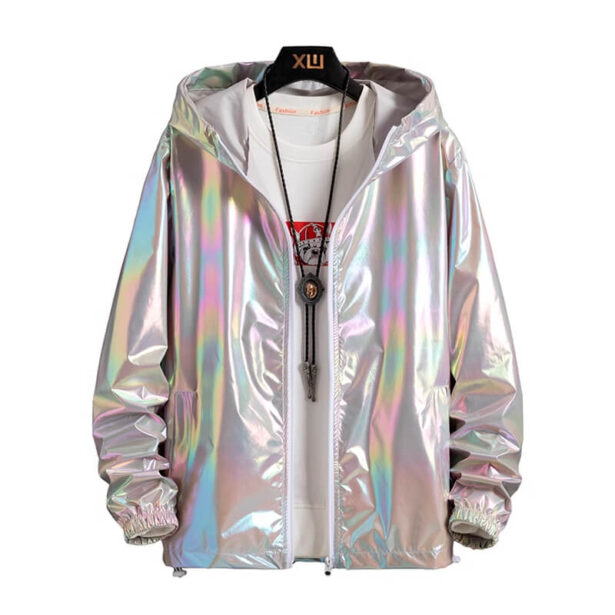 Holographic Women Jacket Waterproof Cargo Coat Y2K Aesthetic