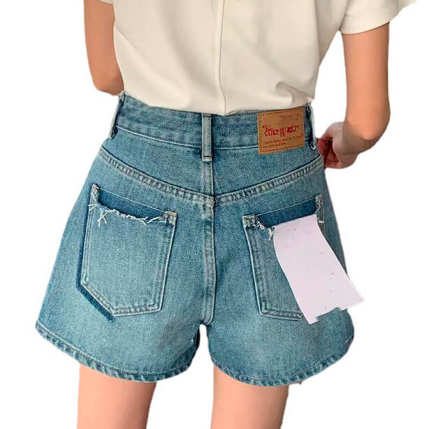 Light Blue Loose Shorts For Women A Line Highlighted Waist