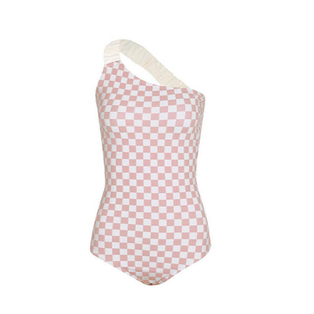 Light Pink One Piece Swimsuit For Women Checkered