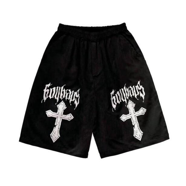 Loose Black Summer Men Shorts Graffiti Cross Harajuku Letter Print