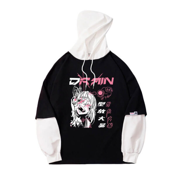 Loose Cotton Black Harajuku Unisex Hoodie Light Sleeves And Hood