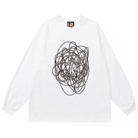 Mess Hand Drawning Modern Artsy White Long Sleeve Sweatshirt