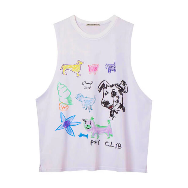 Pencil Hand Drawn Dogs Cats Artsy Aesthetic Sleeveless Top 1 1