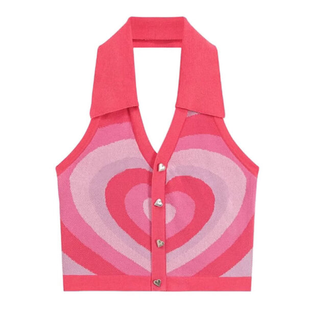Pink Layered Heart Collar Halter Neck Top for Women Indie 1
