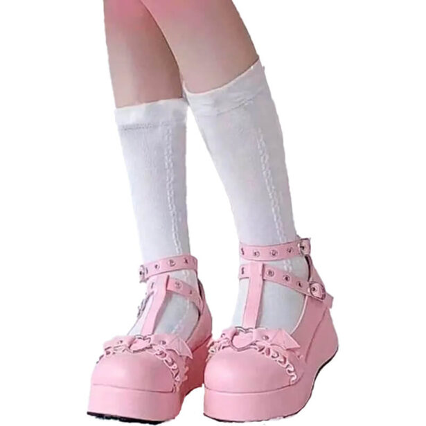 Pink Women Shoes Mary Jane Shoes Buckle Heart Straps School Girl Harajuku 3
