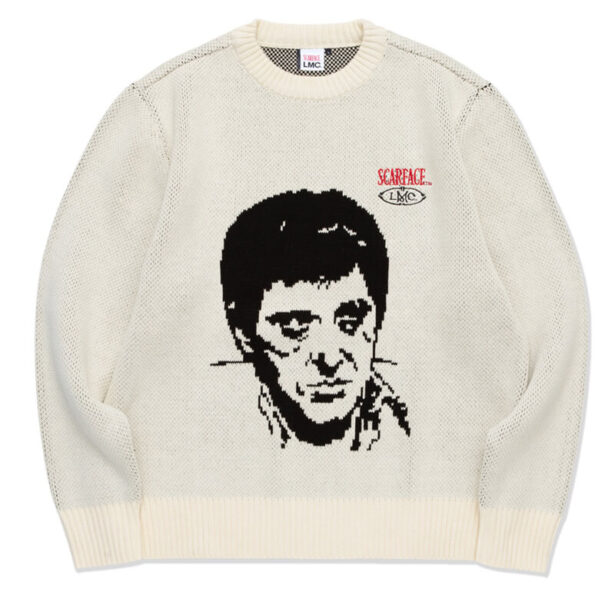 Scarface Mafia 90s Aesthetic Knitted White Man's Sweater