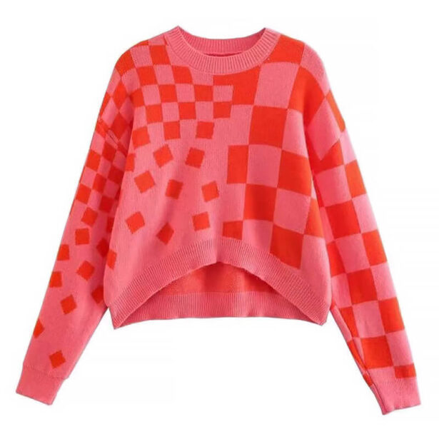 Shattered Checker Board Indie Long Sleeve Top for Women 1