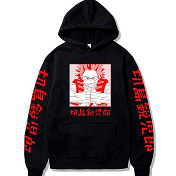 Soft Black Women Hoodie Demon Anime Style Harajuku Autumn Winter Red Characters On Sleeves