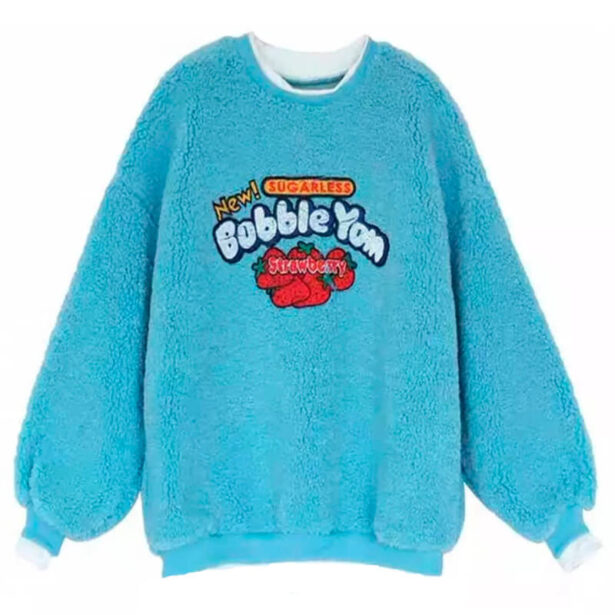 Soft Plush Blue Women Sweater Bubble Gum