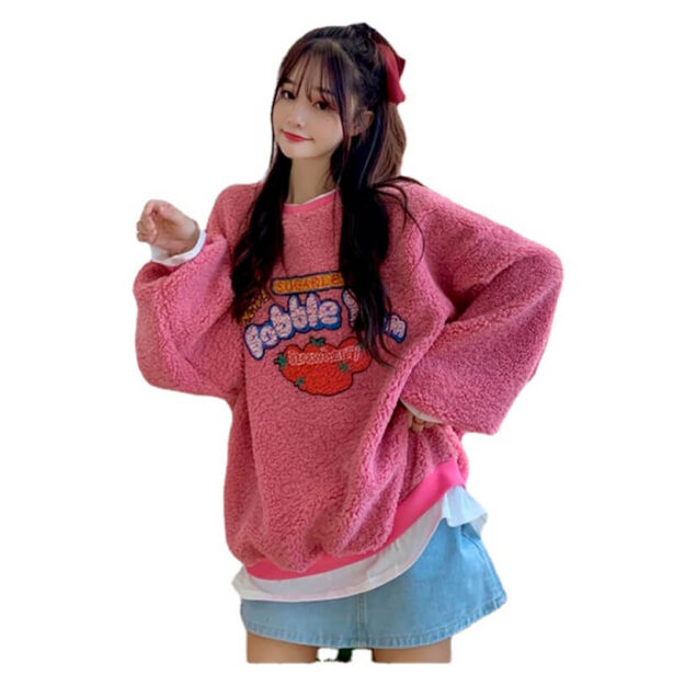 Soft Plush Pink Women Sweater Bubble Gum