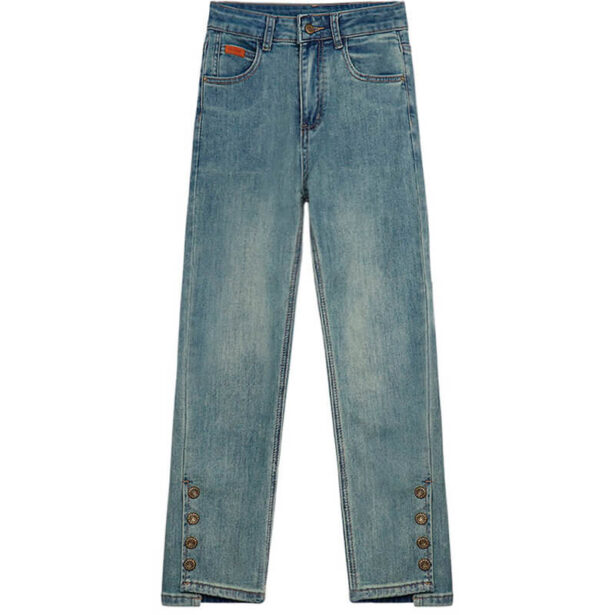 Straight Leg Jeans for Women with Rivets at the Bottom