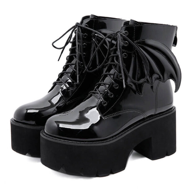 Thick Sole Women Boots Patent Leather Dragon Wings