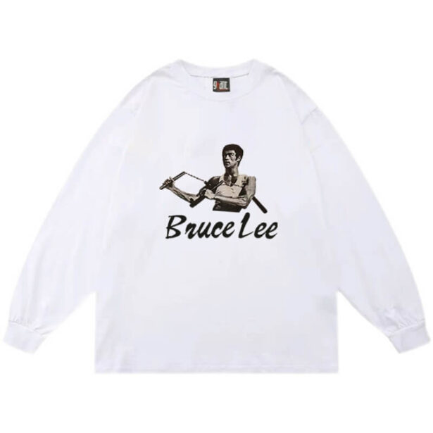 Tomboy Bruce Lee Judo Print Long Sleeve White Sweatshirt