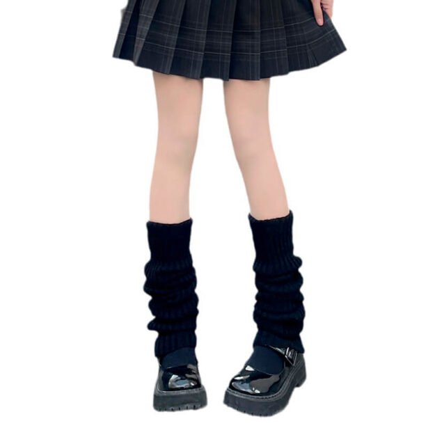 Warm Long Knitted Black Lolita Leg Warmer Socks 70 cm Harajuku Style