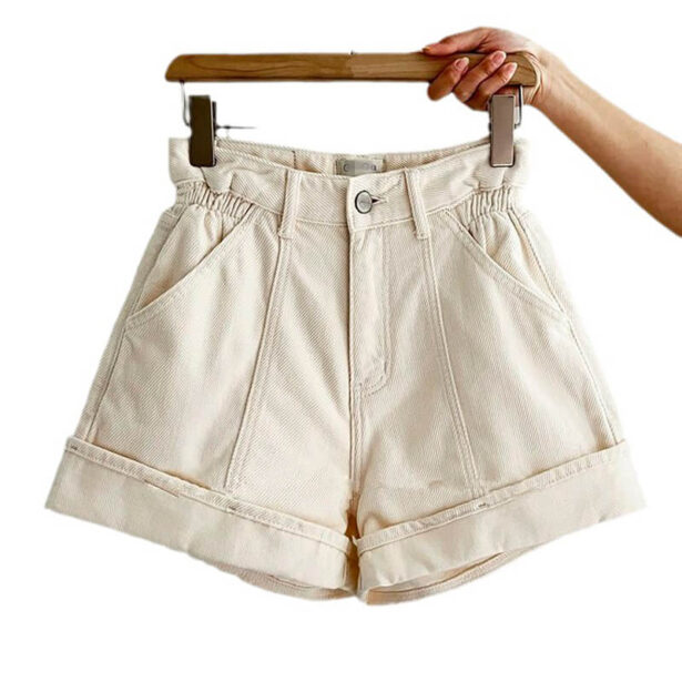 White Summer Denim Shorts For Women With Turn Up