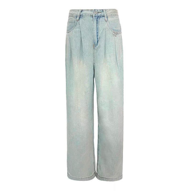 Wide Washed Light Blue Women Jeans Draped Waist Style Harajuku