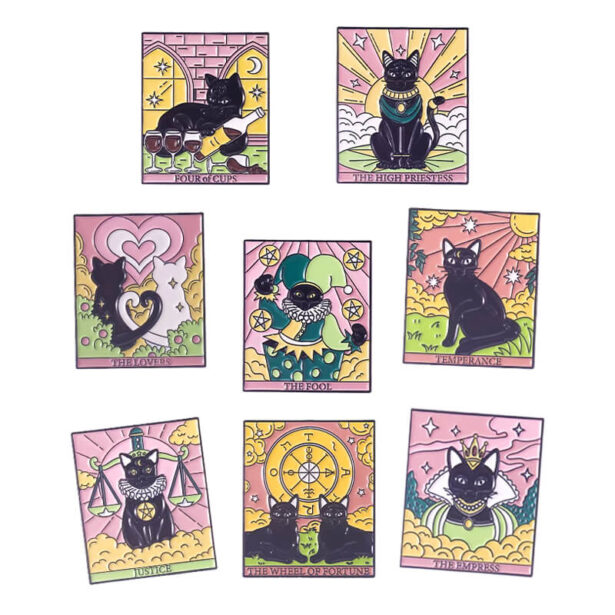 8pcs Cute Black Cats Tarot Enamel Pins Set Softcore Witch 1
