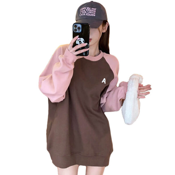 Ader Brown Sweatshirt for Women Raglan Pink Sleeves Soft Alt 1